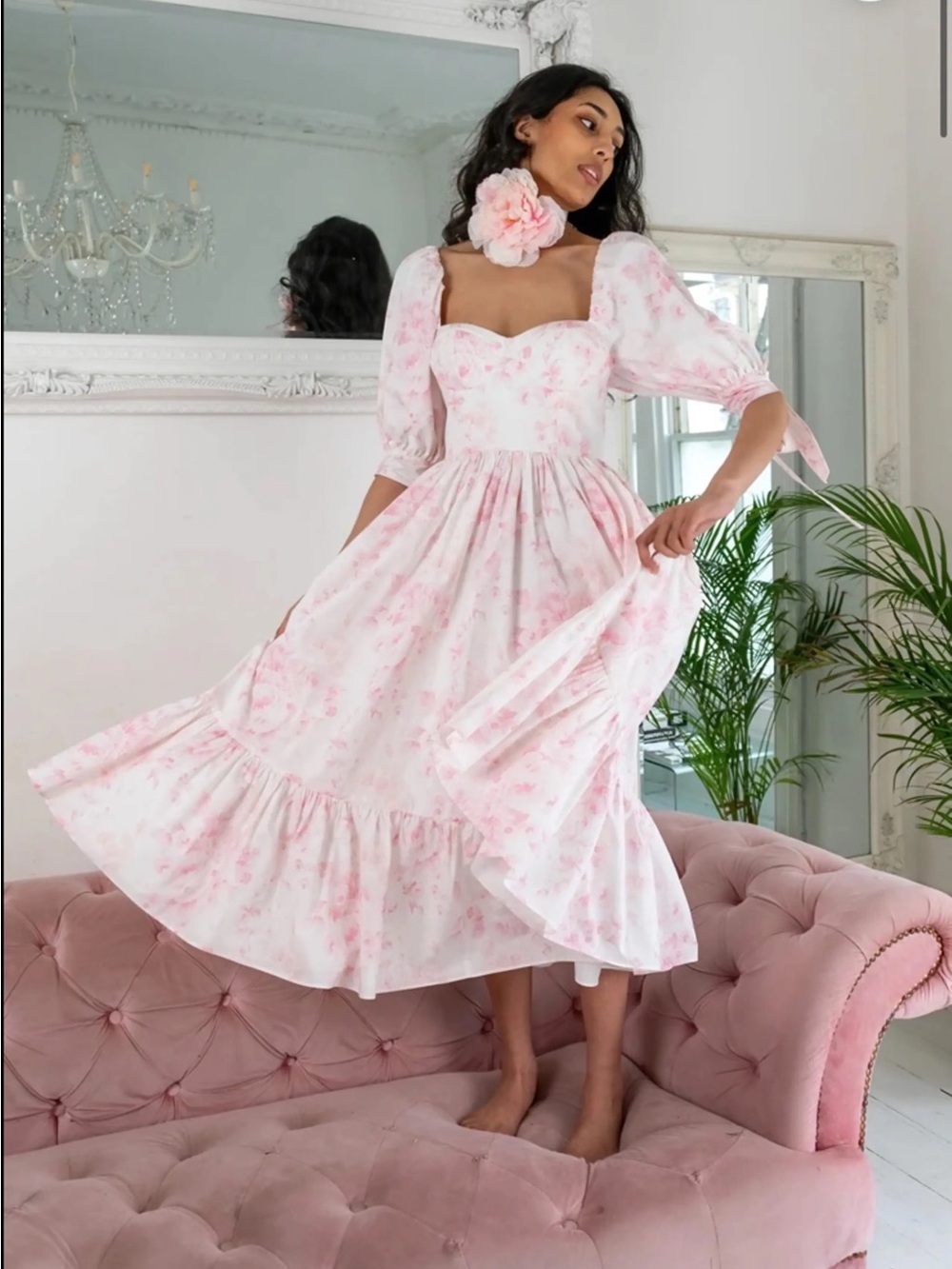 Fanciful Doll Chantilly Rose Windsor Dress Pink White Floral Size Small NWT